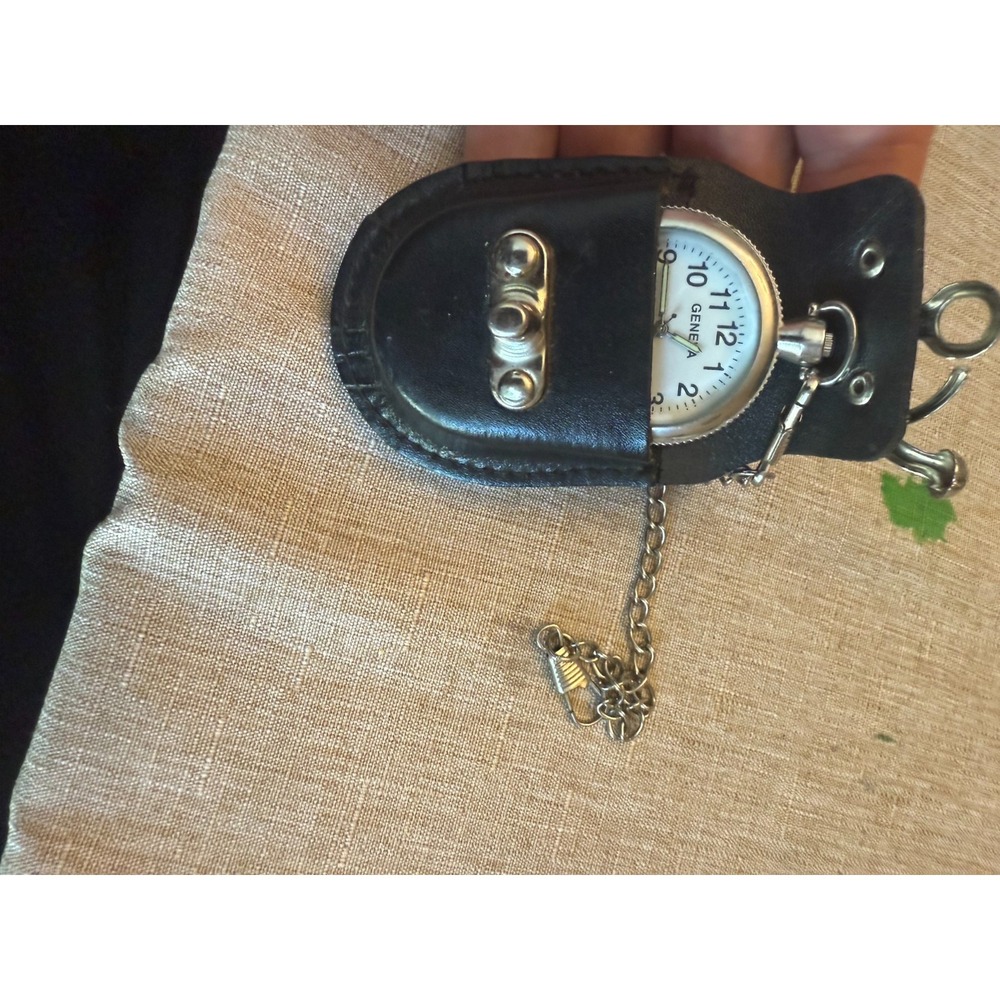 Vintage Geneva Quartz Pocket Watch w/ Leather Belt Pouch & Chain – Water Resista - Picture 5 of 5